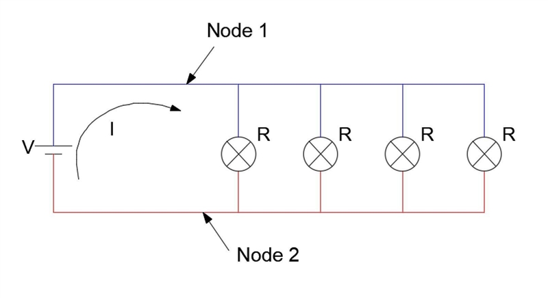 Draw a schematic diagram with four lights in parallel-example-1