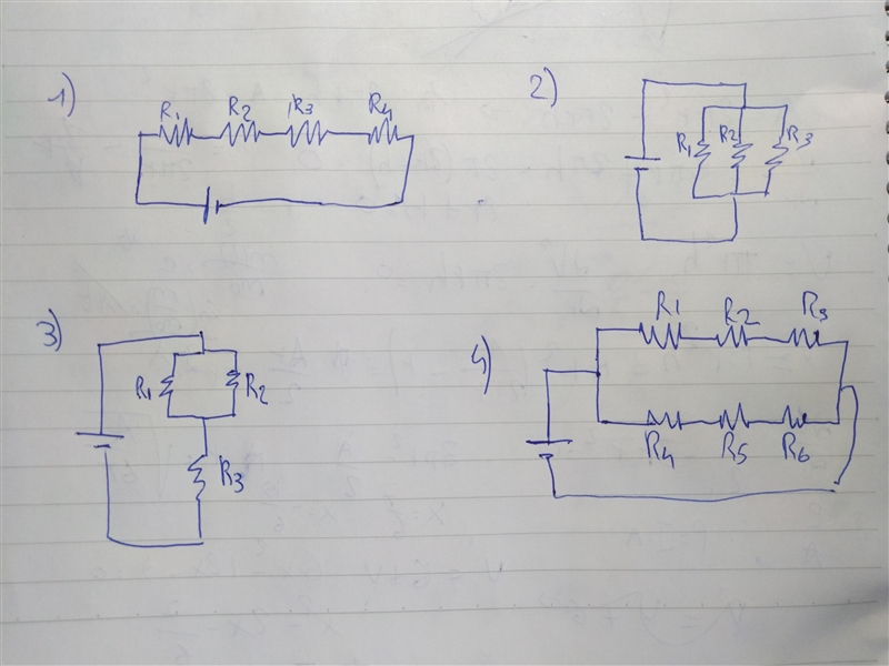 1) draw a simple circuit with a voltage source and four resistors wired in series-example-1