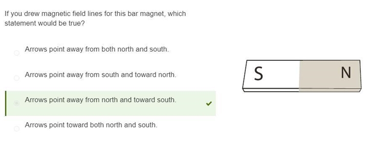 If you drew magnetic field lines for this bar magnet, which statement would be true-example-1