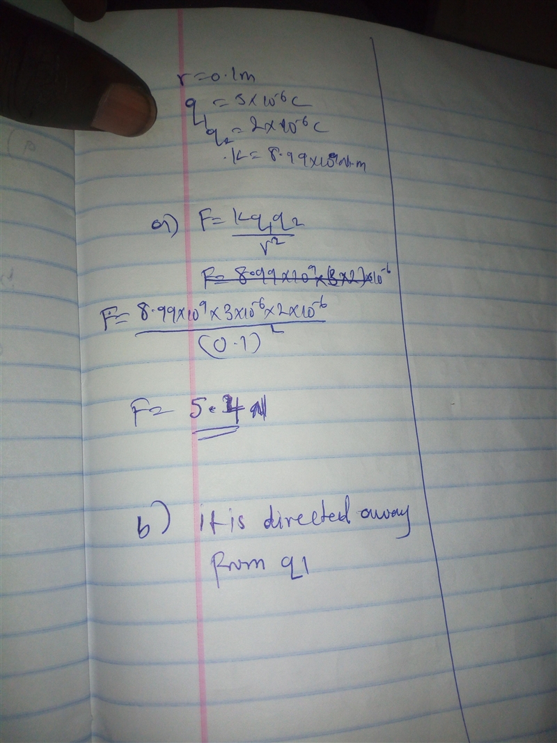 Two positively charged particles are separated on an axis by 0.1 meters; q1 has a-example-1