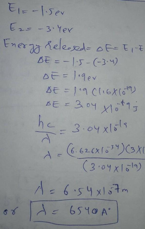 Calculate the wavelength of radiation emitted when a hydrogen electron jumps from-example-1