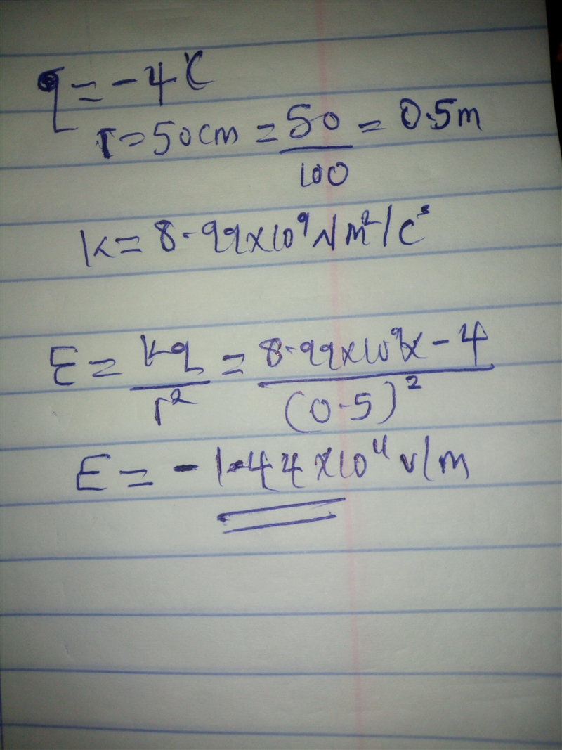 A +5.0 uC point charge is placed at the 0 cm mark of a meter stick and a -4.0 °C charge-example-1