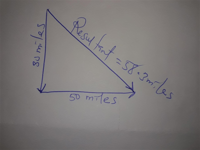 2. Elizabeth drove 30 miles to the south, then drove 50 miles to the east. Draw a-example-1