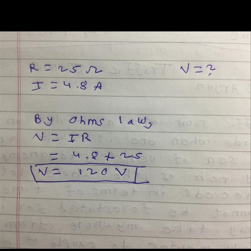 An electric motor has an operating resistance of 25 Ω when a 4.8 A current is flowing-example-1