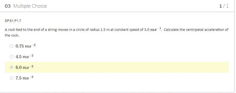 A rock tied to the end of a string moves in a circle of radius 1.2m with a constant-example-1