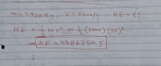 Calculate the kinetic energy of a truck that has a mass of 2900 kg and is moving at-example-1