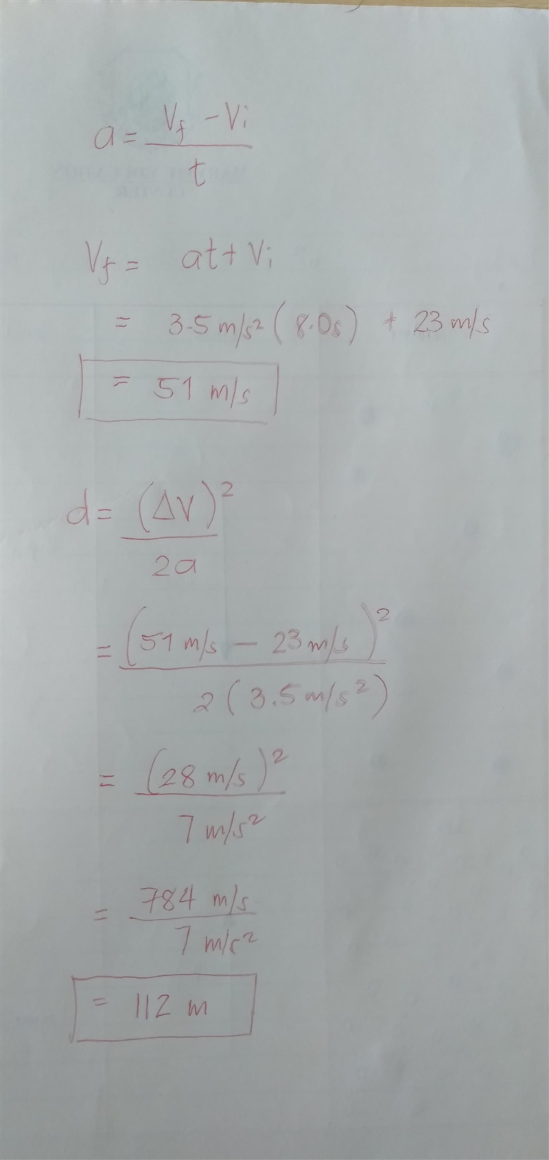 A car is traveling at an initial velocity of 23m/s. It begins to accelerate at a rate-example-1