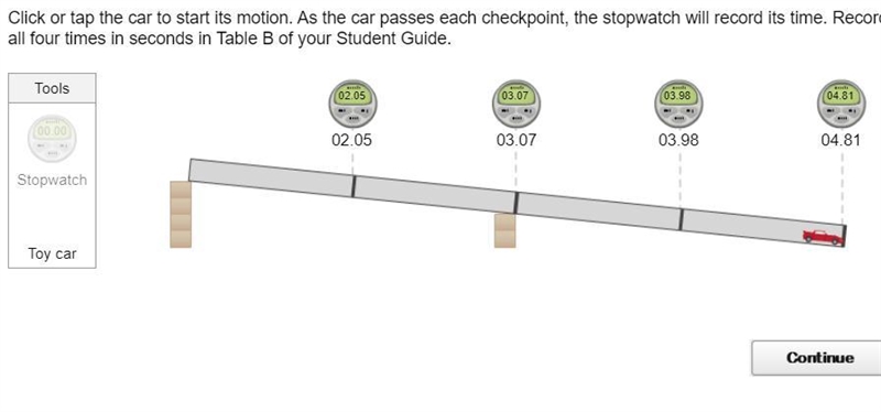 Calculate the average time it took the car to reach each checkpoint. Record the average-example-2