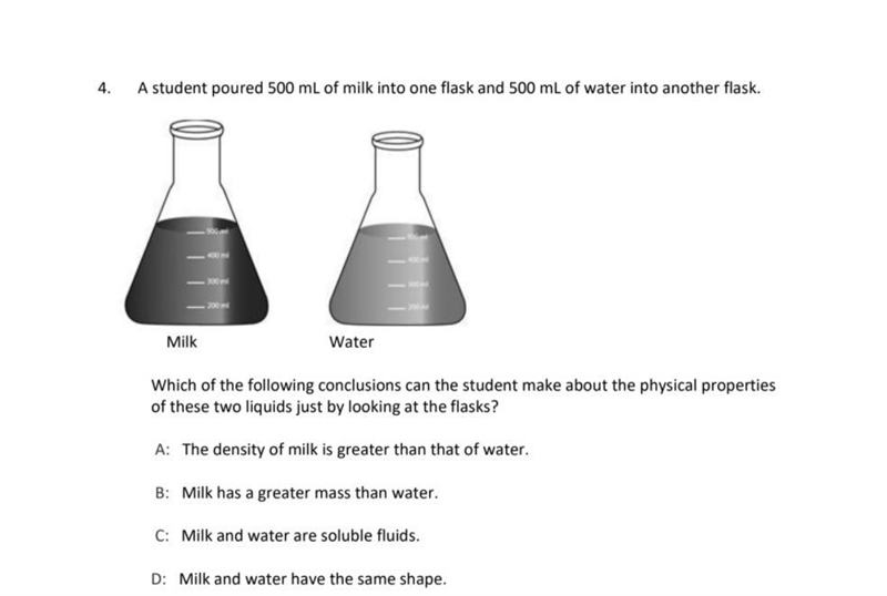 The picture is attached. A student poured 500 mL of milk into one flask and 500 mL-example-1