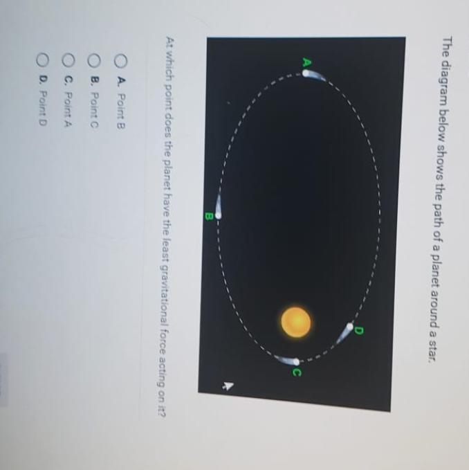 At which point does the planet have the least gravitational force acting on it?-example-1