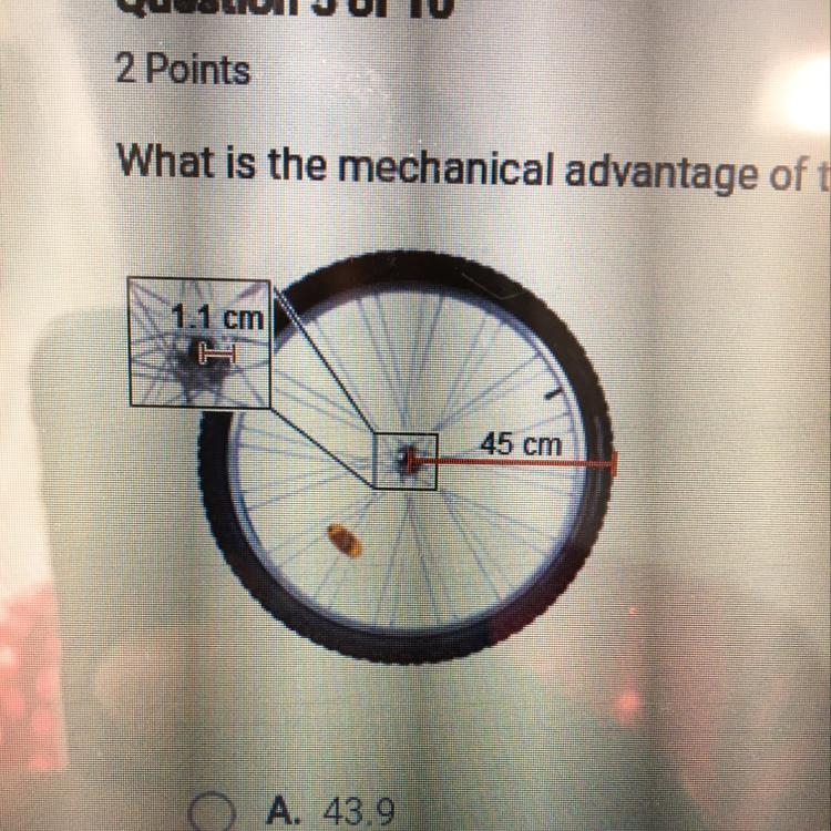 What is the mechanical advantage of the wheel and axle shown below? cm 45 cm-example-1