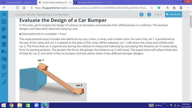 How should measurements of car 2 be taken to accurately measure the distance it travels-example-1