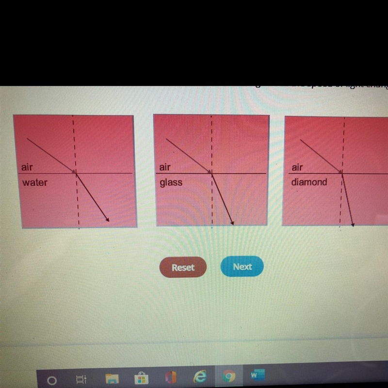 The speed of light changes as it passes from one medium to the next. In which image-example-1