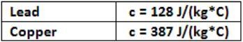 A 3.50 kg block of lead at 14.4°C comes in contact with a block of copper at 88.4°C-example-1