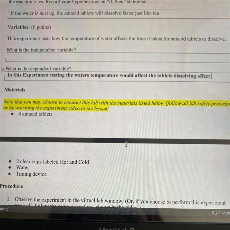 What is the independent variable? And what is the dependent variable for this experiment-example-1