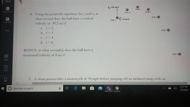 Using the projectiles equations for y and x at what second does the ball have a vertical-example-1