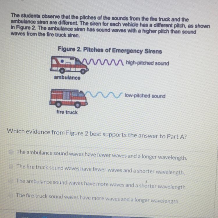 The students observe that the pitches of the sounds from the fire truck and the ambulance-example-1