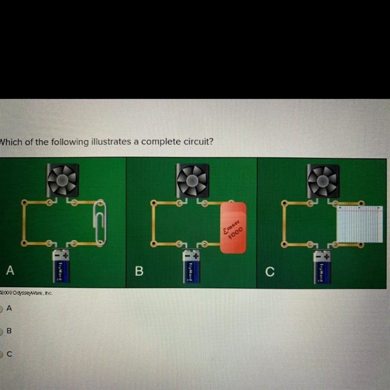 Which of the following illustrates a complete circuit?-example-1