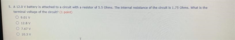 A 12.0 V battery is attached to a circuit with a resistor of 5.5 Ohms. The internal-example-1