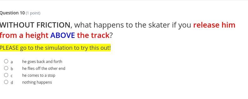 WITHOUT FRICTION, what happens to the skater if you release him from a height ABOVE-example-1