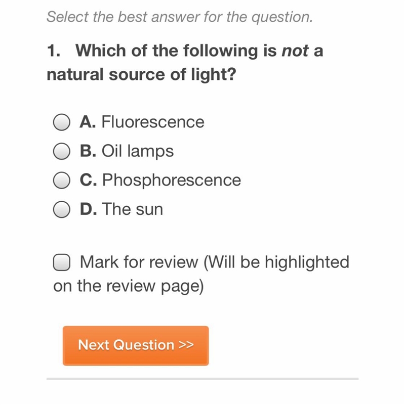 Which of the following is not a natural resource of light-example-1