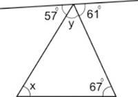 Find the measure of angle x in the figure below: A triangle is shown. At the top vertex-example-1