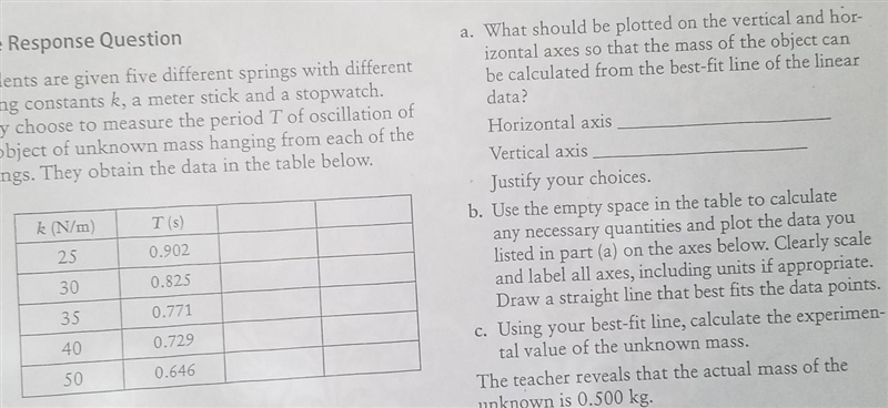 Would the answer be radical k and then T. since T=2pi* radical (m/k)​-example-1