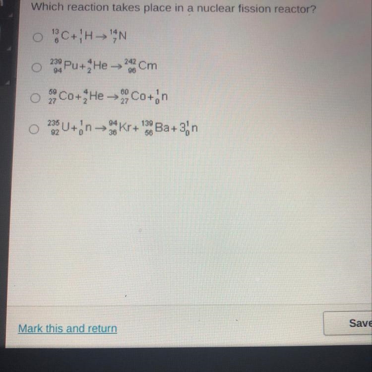 Which reaction takes place in a nuclear fission reactor?-example-1