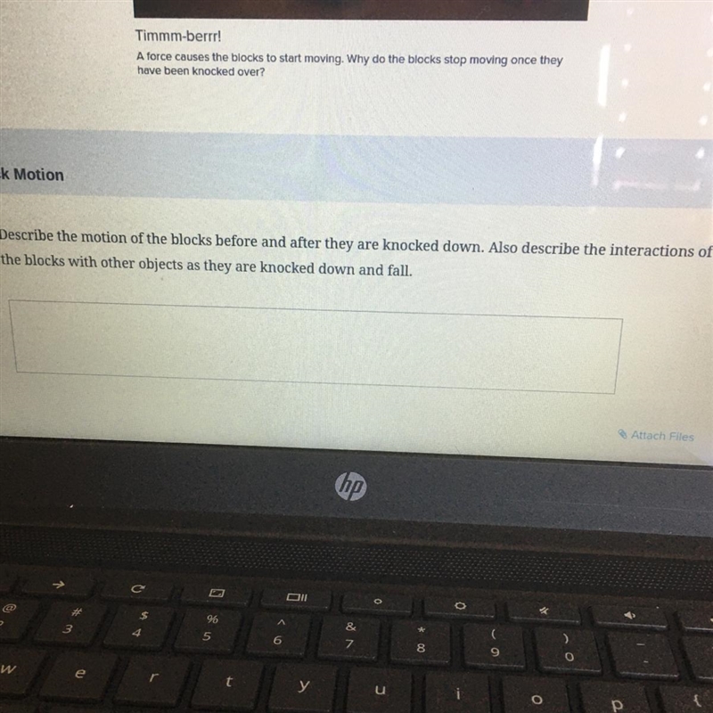 Describe the motion of the blocks before and after they are knocked down. Also describe-example-1