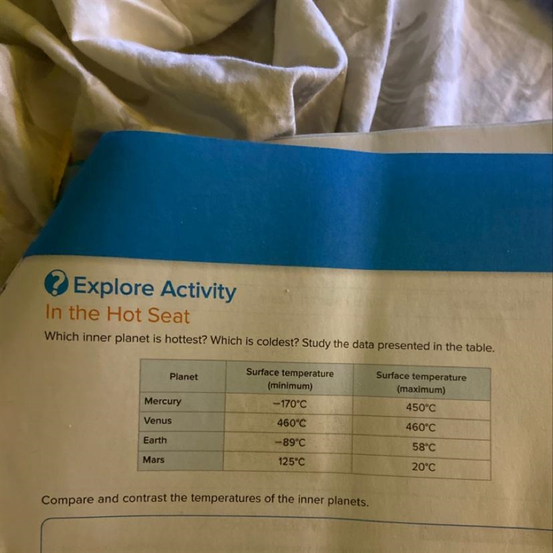 Compare and contrast the temperatures of the inner planets?-example-1