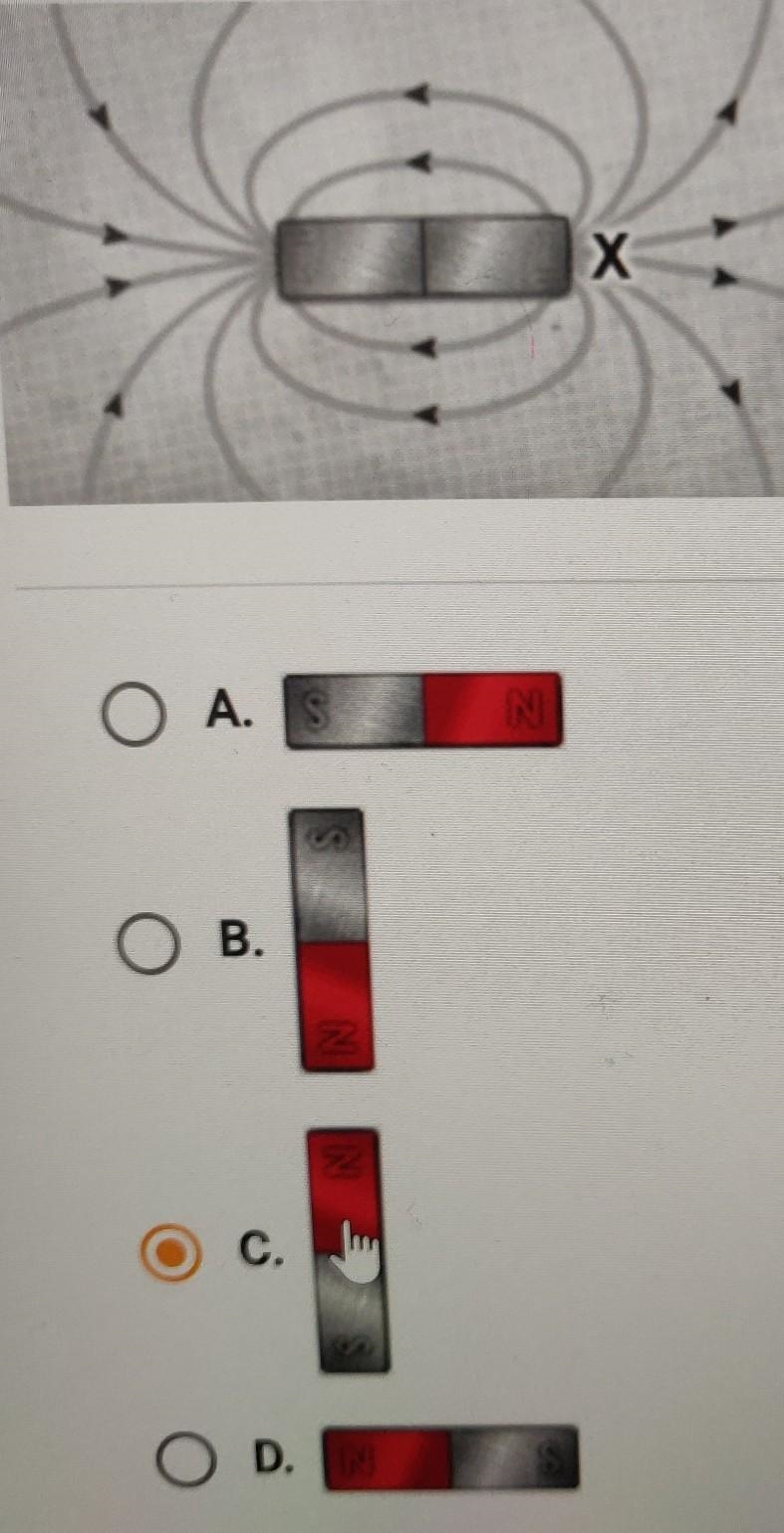 How would a small bar magnet be oriented when placed at position X​-example-1