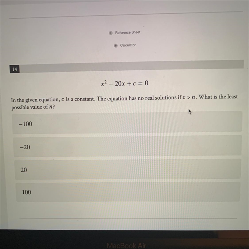 What is the least possible value of n? -100 -20 20 100-example-1