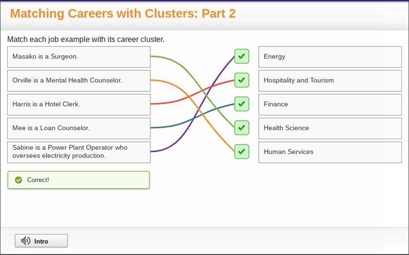 Match each job example with its career cluster. Mee is a Loan Counselor. Energy Masako-example-1