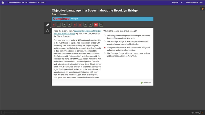 Read the excerpt from "Opening Ceremonies of the New York and Brooklyn Bridge-example-1