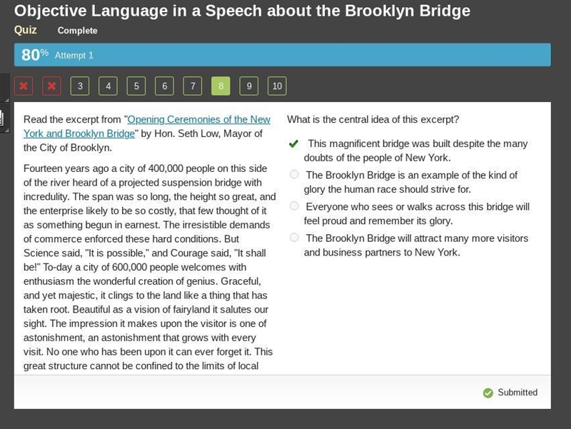 Read the excerpt from "Opening Ceremonies of the New York and Brooklyn Bridge-example-1