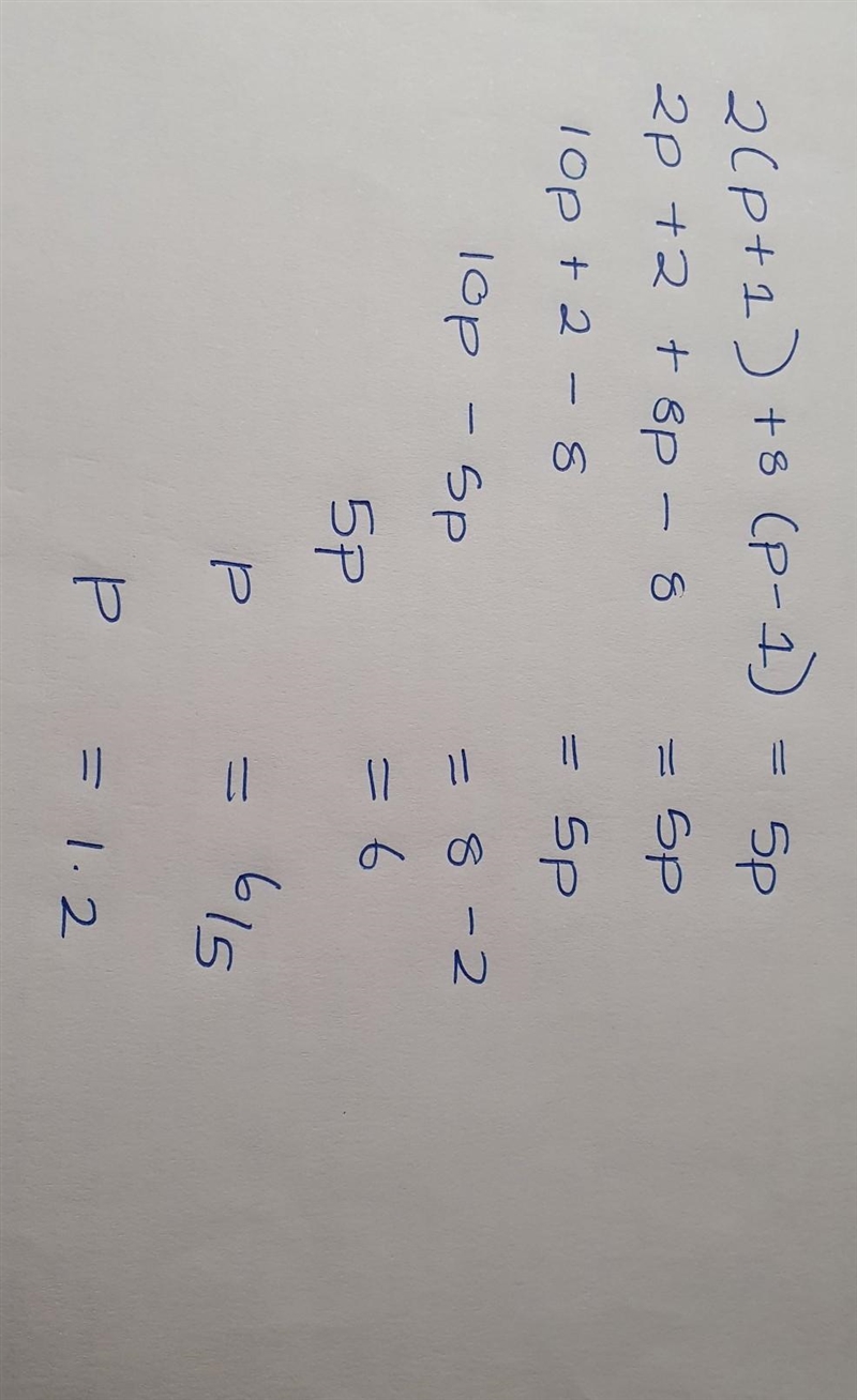 2(p+1)+8(p-1)=5p What value of p is the solution of the equation above ?-example-1