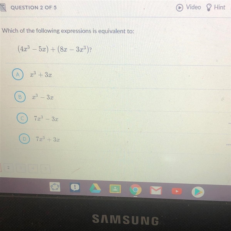 Which of the following expressions is equivalent to: (473 – 5x) + (8x – 3x3)?-example-1