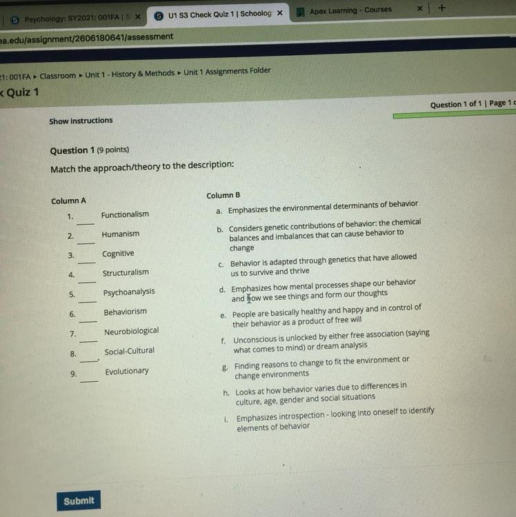 PLEASE HELP!! Match the approach/theory to the description-example-1