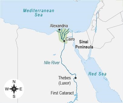 PLEASE HELP The map shows the physical features of ancient Egypt. Which physical feature-example-1