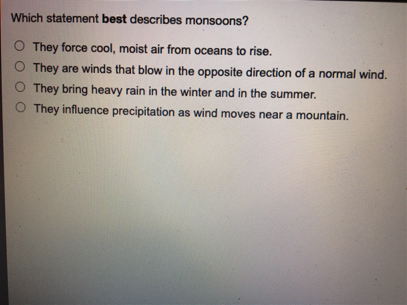 Which statement best describes monsoons?-example-1