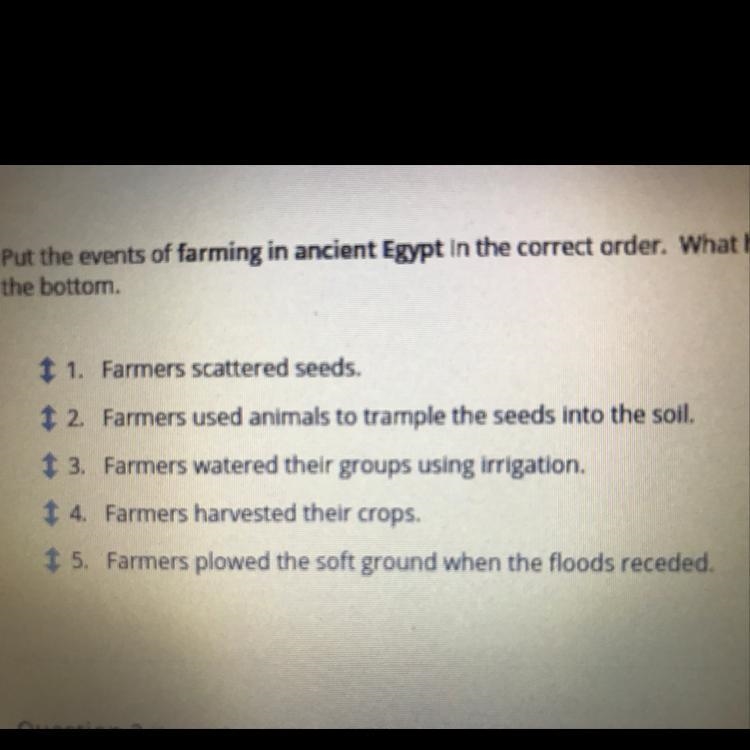 Put the events of farming in ancient Egypt in the correct order. What happened first-example-1