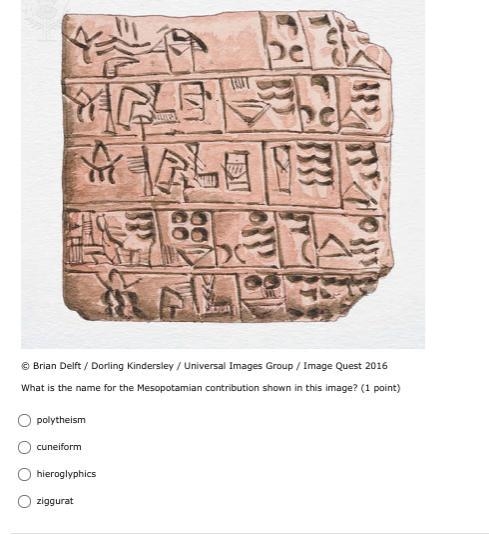 What is the name for the Mesopotamian contribution shown in this image? (1 point)-example-1