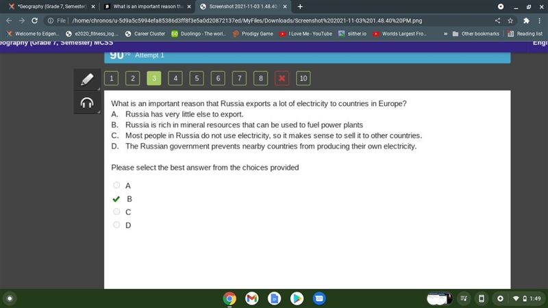 What is an important reason that Russia exports a lot of electricity to countries-example-1