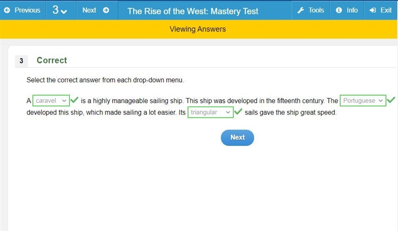 Select the correct answer from each drop-down menu. A is a highly manageable sailing-example-1