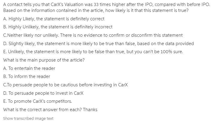 ) A contact tells you that DriveX's valuation was 30 times higher after the IPO, compared-example-2