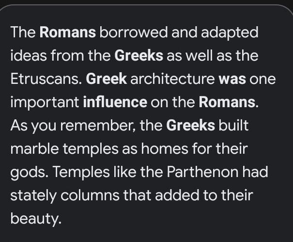 List ways in which the Greek influence the romas ​-example-1