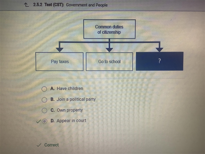 Which phrase best completes the diagram? Common duties of citizenship-example-1