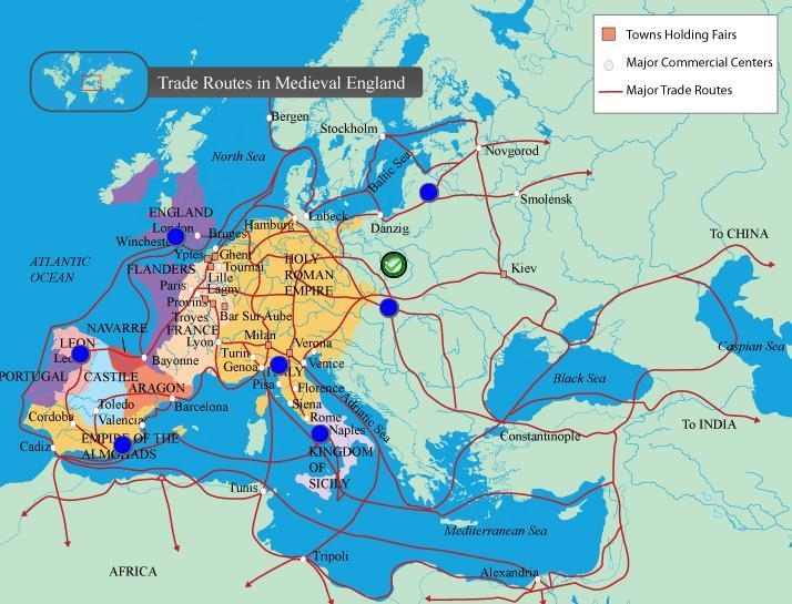 Based on the map which area of Europe would have been affected first by the bubonic-example-1