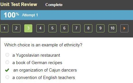 Which choice is an example of ethnicity? O a Yugoslavian restaurant O a book of German-example-1