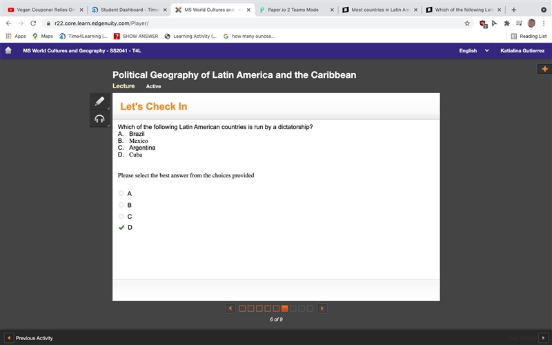 Which of the following Latin American countries is run by a dictatorship? A. Brazil-example-1